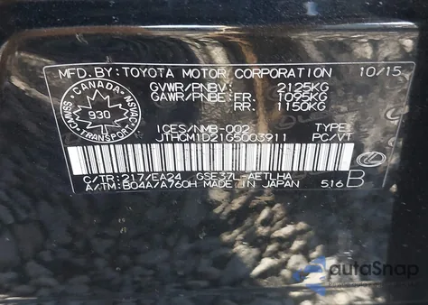 2016 Lexus Is 300 from USA, damaged, VIN JTHCM1D21G5003911